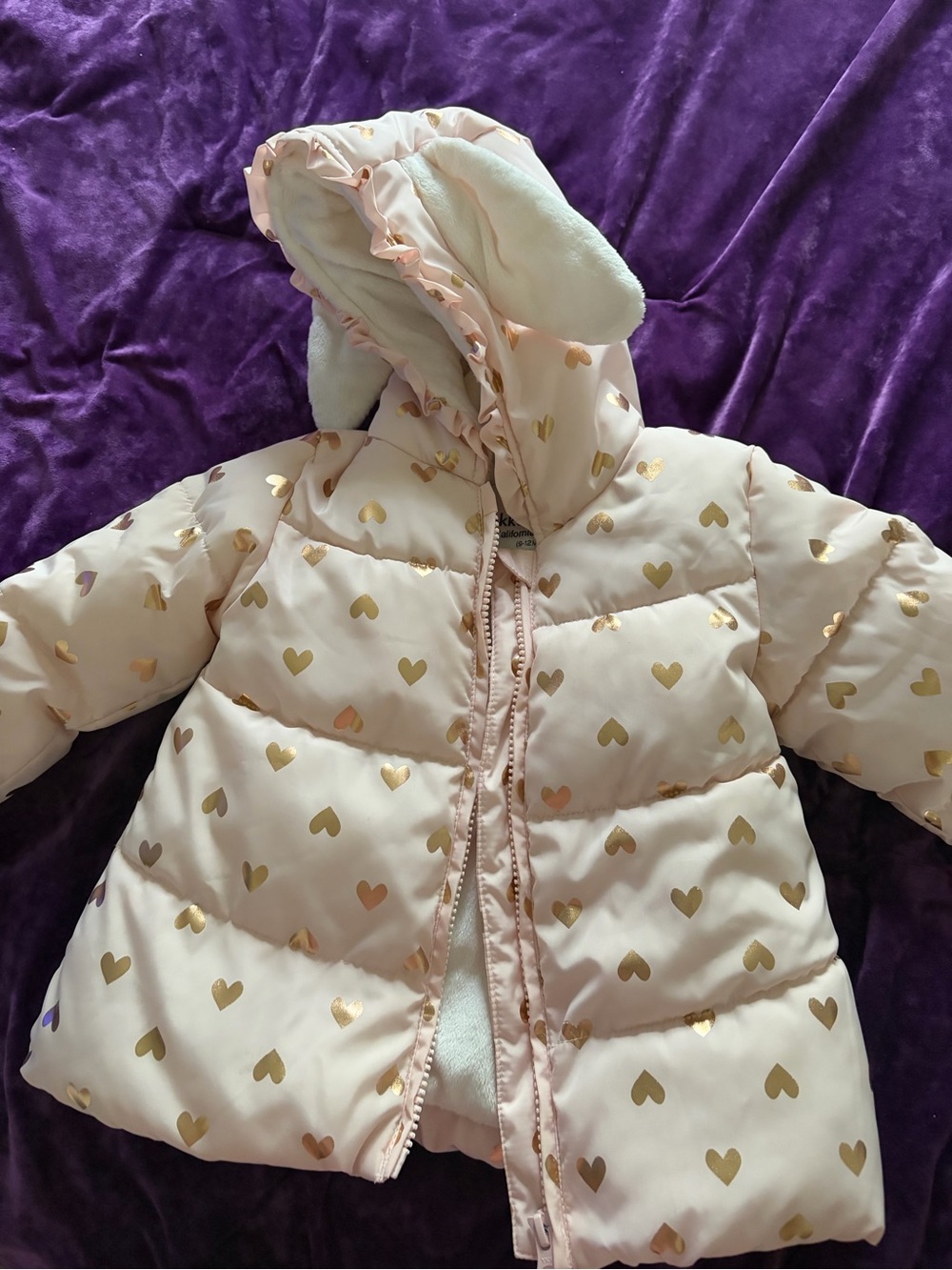 Baby girls' Pink Heart Puffer Jacket with Hood